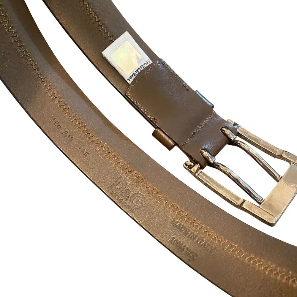 DOLCE &‎ GABBANA Italy Brown Leather Men’s Belt Double Holes